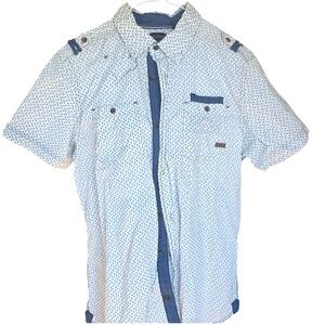 Buffalo David Bitton Mens Short Sleeve Button Up Shirt White Blue Size M